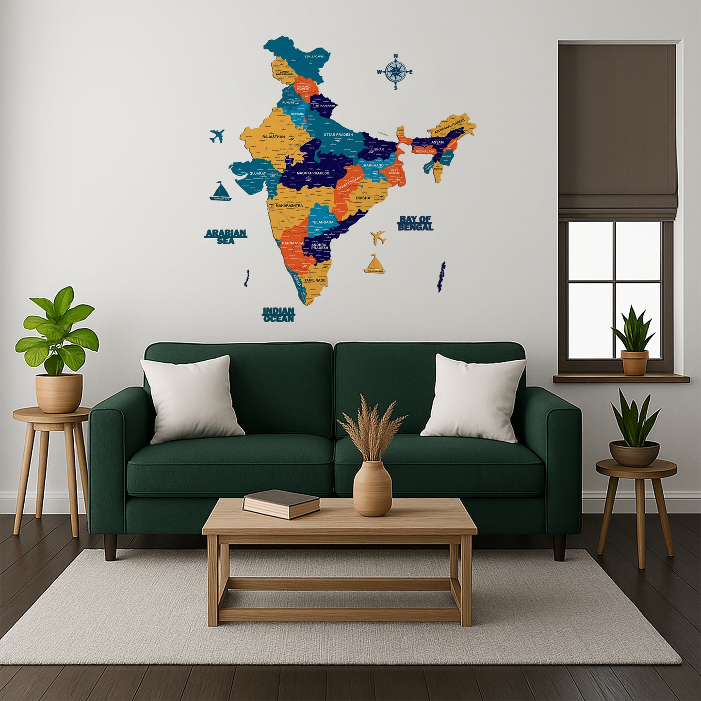 INDIA WOODEN 3D MAP | YELLOW GREEN INDIA MAP FOR OFFICE | HOME | WALL DECOR IM004