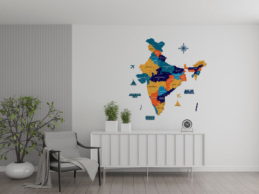 INDIA WOODEN 3D MAP | YELLOW GREEN INDIA MAP FOR OFFICE | HOME | WALL DECOR IM004