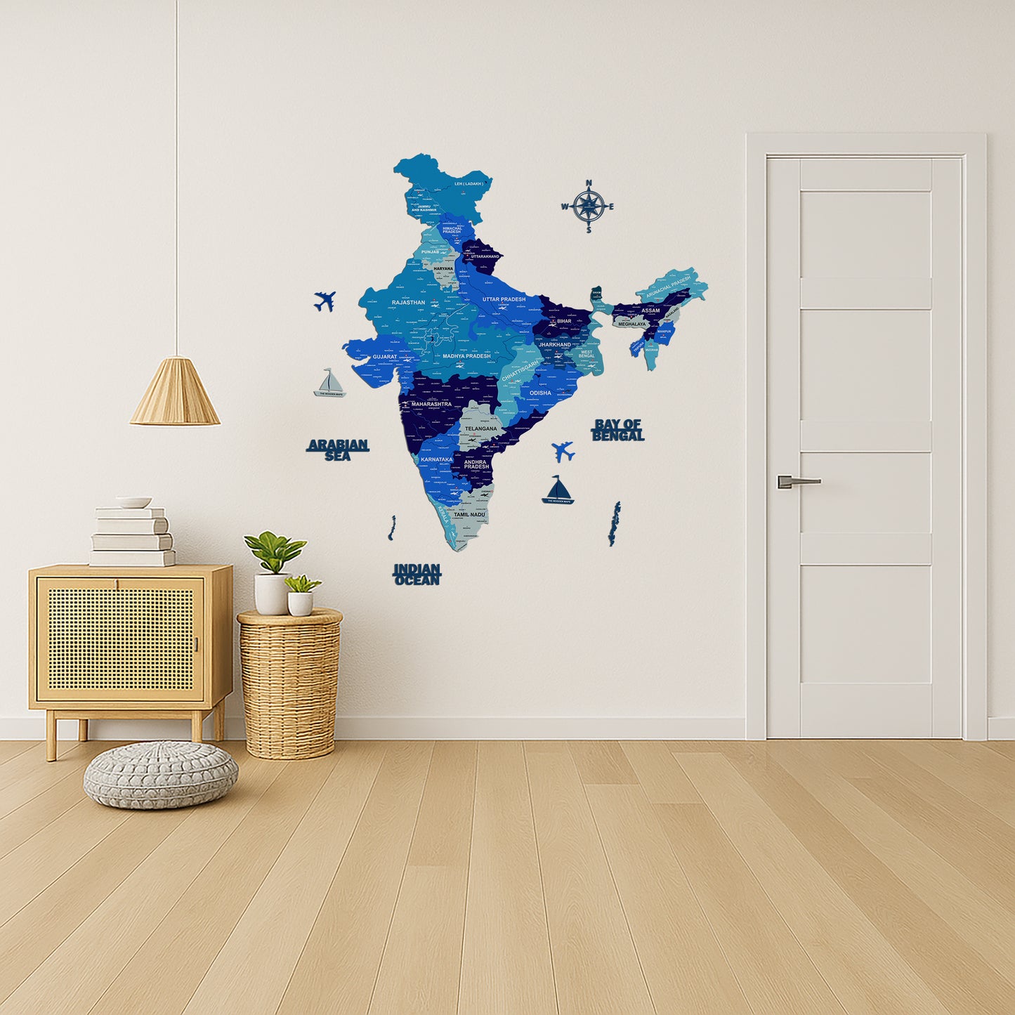 INDIA WOODEN 3D MAP | BLUE INDIA MAP FOR OFFICE | HOME | WALL DECOR IM005