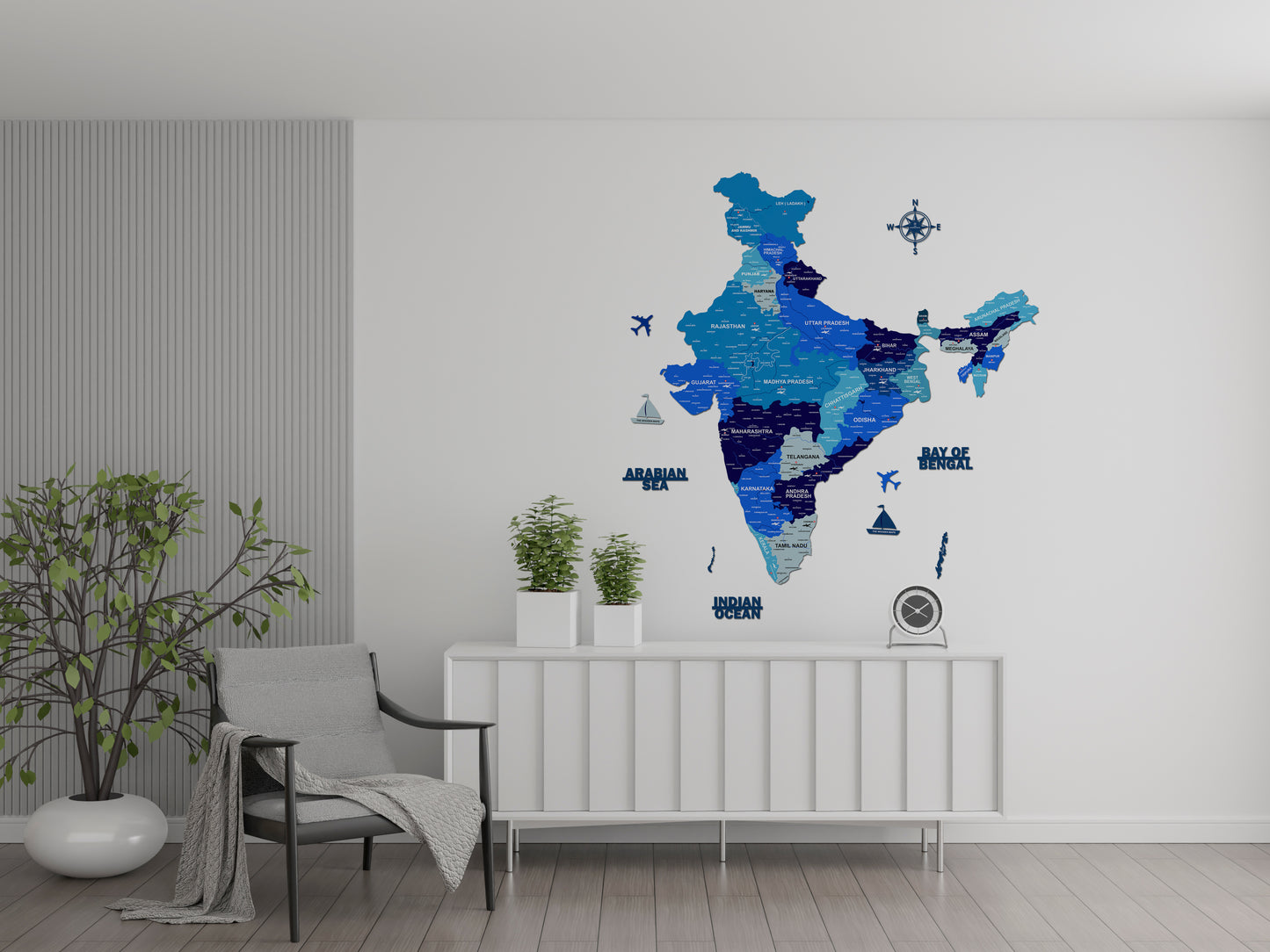 INDIA WOODEN 3D MAP | BLUE INDIA MAP FOR OFFICE | HOME | WALL DECOR IM005