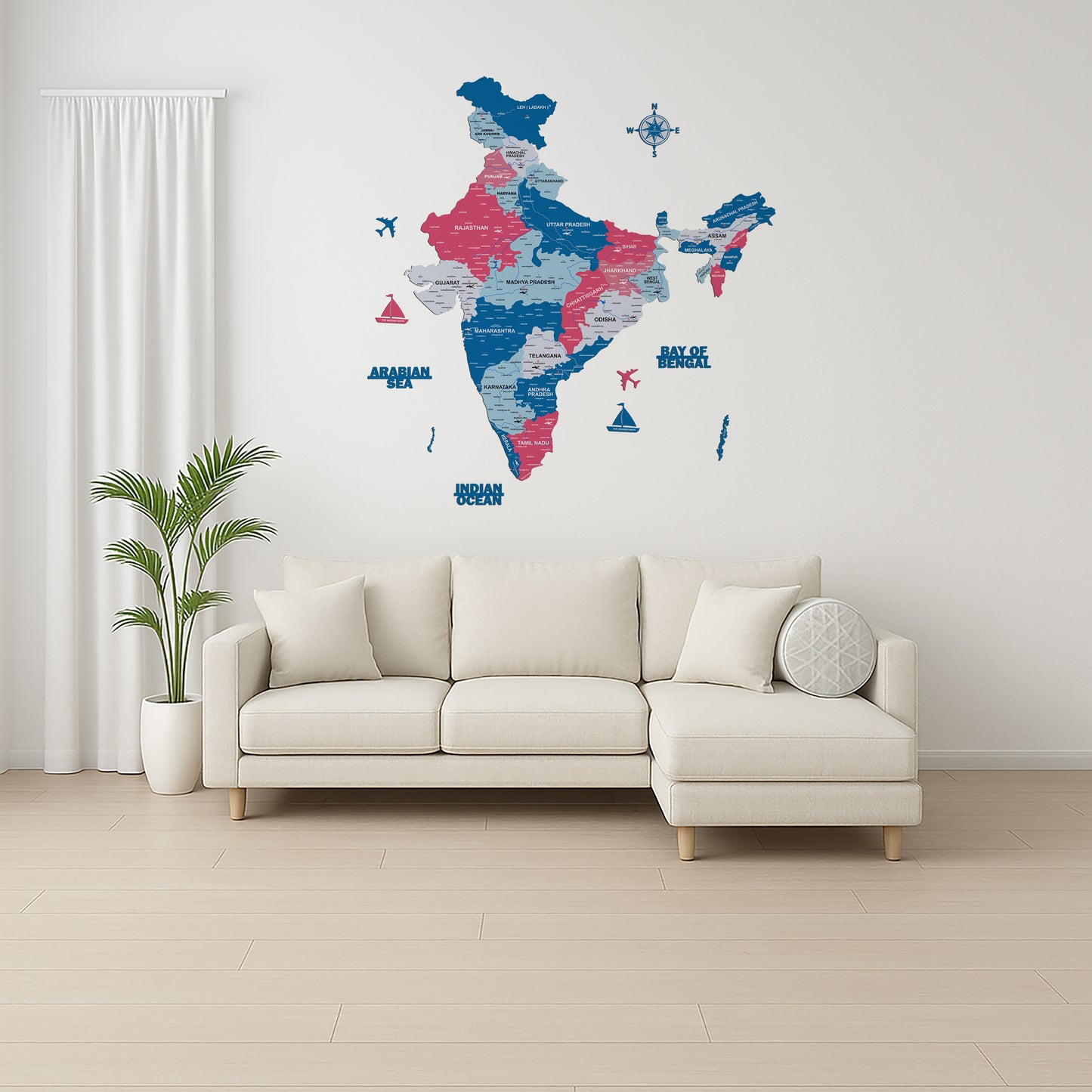 INDIA WOODEN 3D MAP | PINK BLUE MAP FOR OFFICE | HOME | WALL DECOR IM006