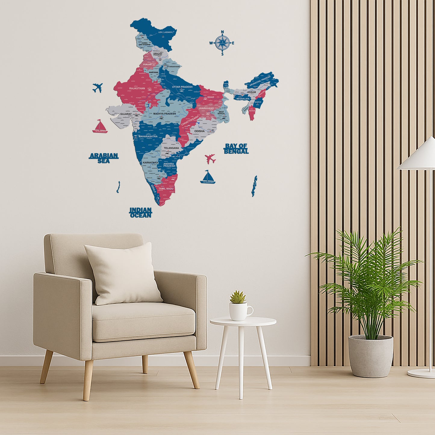 INDIA WOODEN 3D MAP | PINK BLUE MAP FOR OFFICE | HOME | WALL DECOR IM006