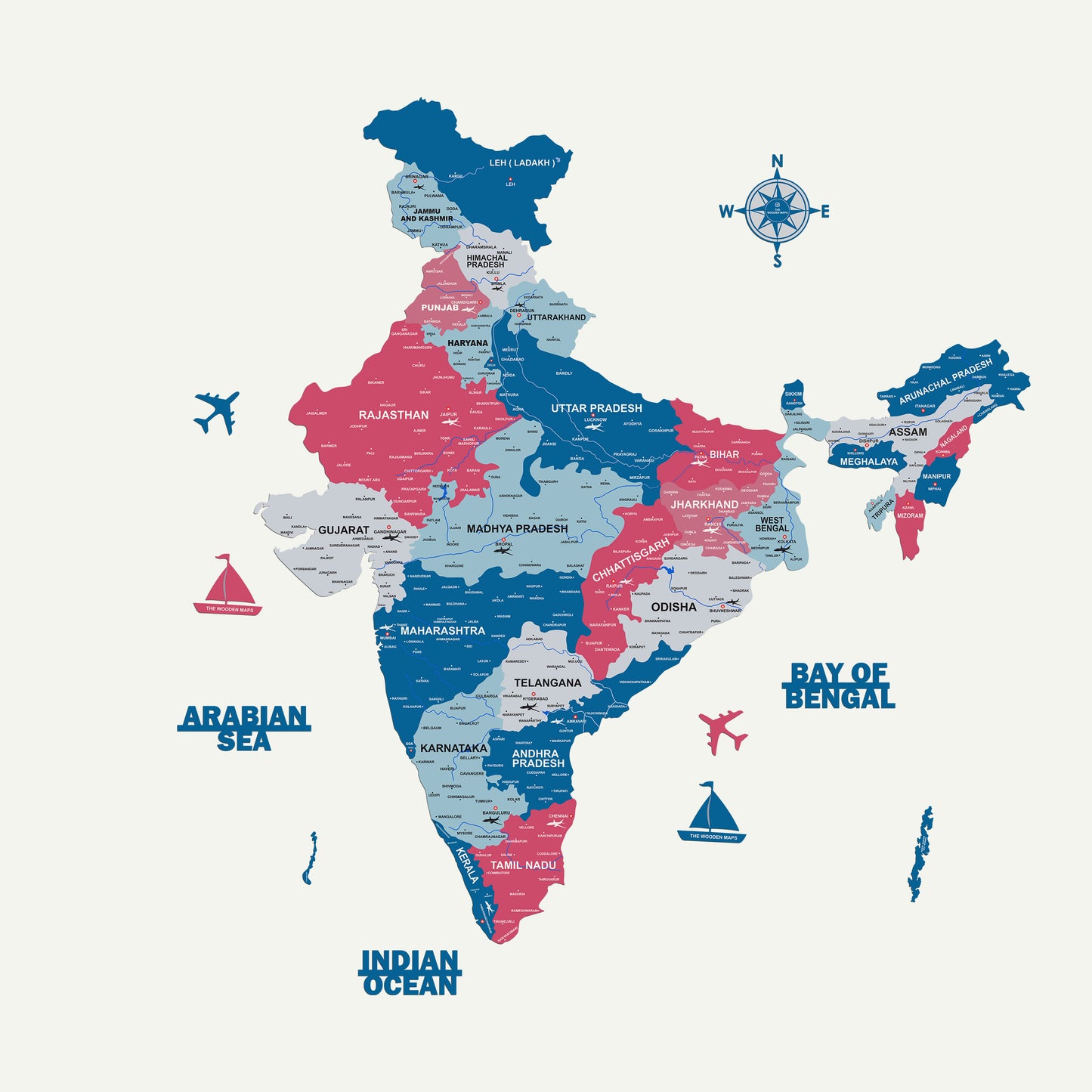 INDIA WOODEN 3D MAP | PINK BLUE MAP FOR OFFICE | HOME | WALL DECOR IM006