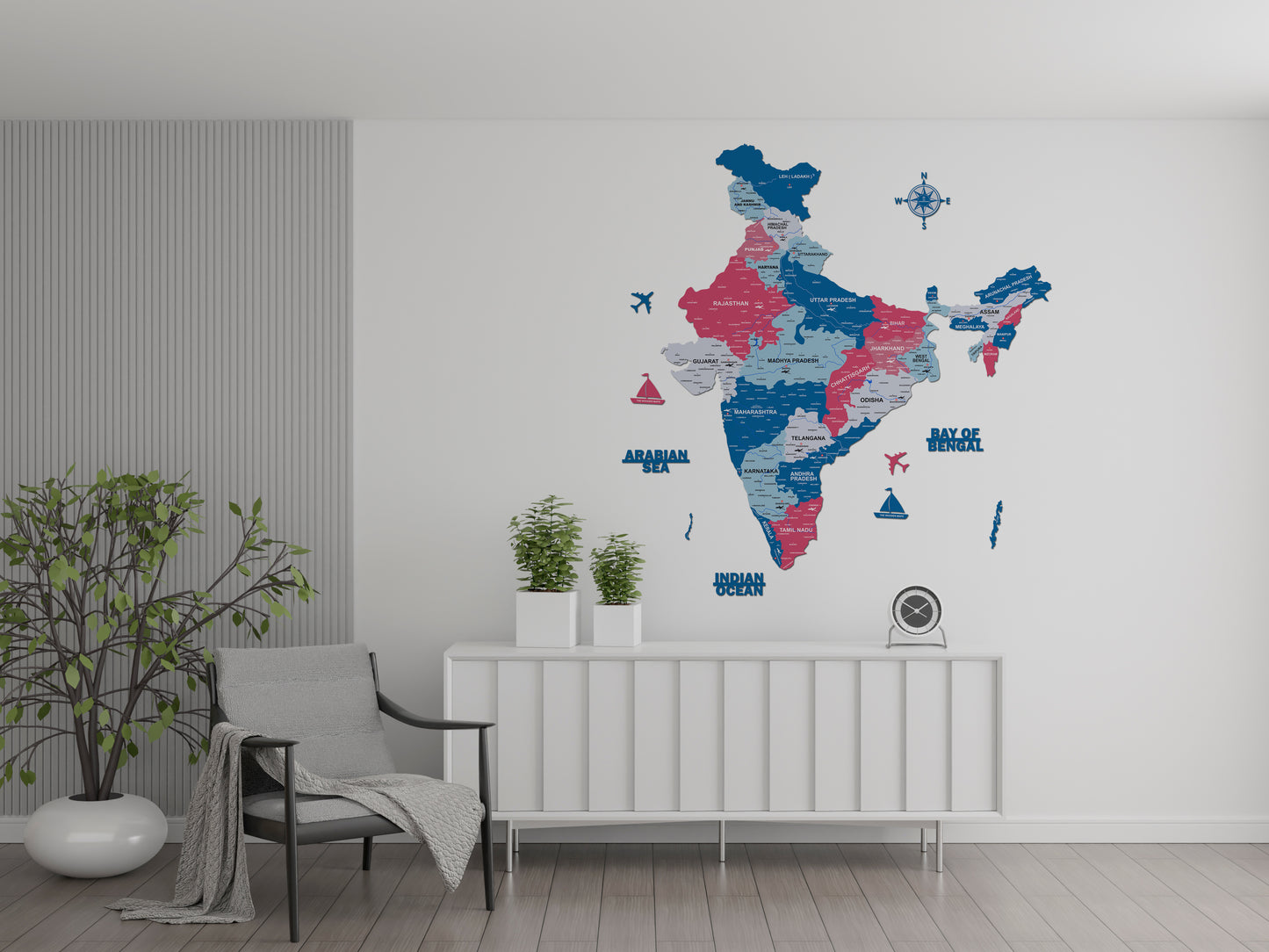 INDIA WOODEN 3D MAP | PINK BLUE MAP FOR OFFICE | HOME | WALL DECOR IM006