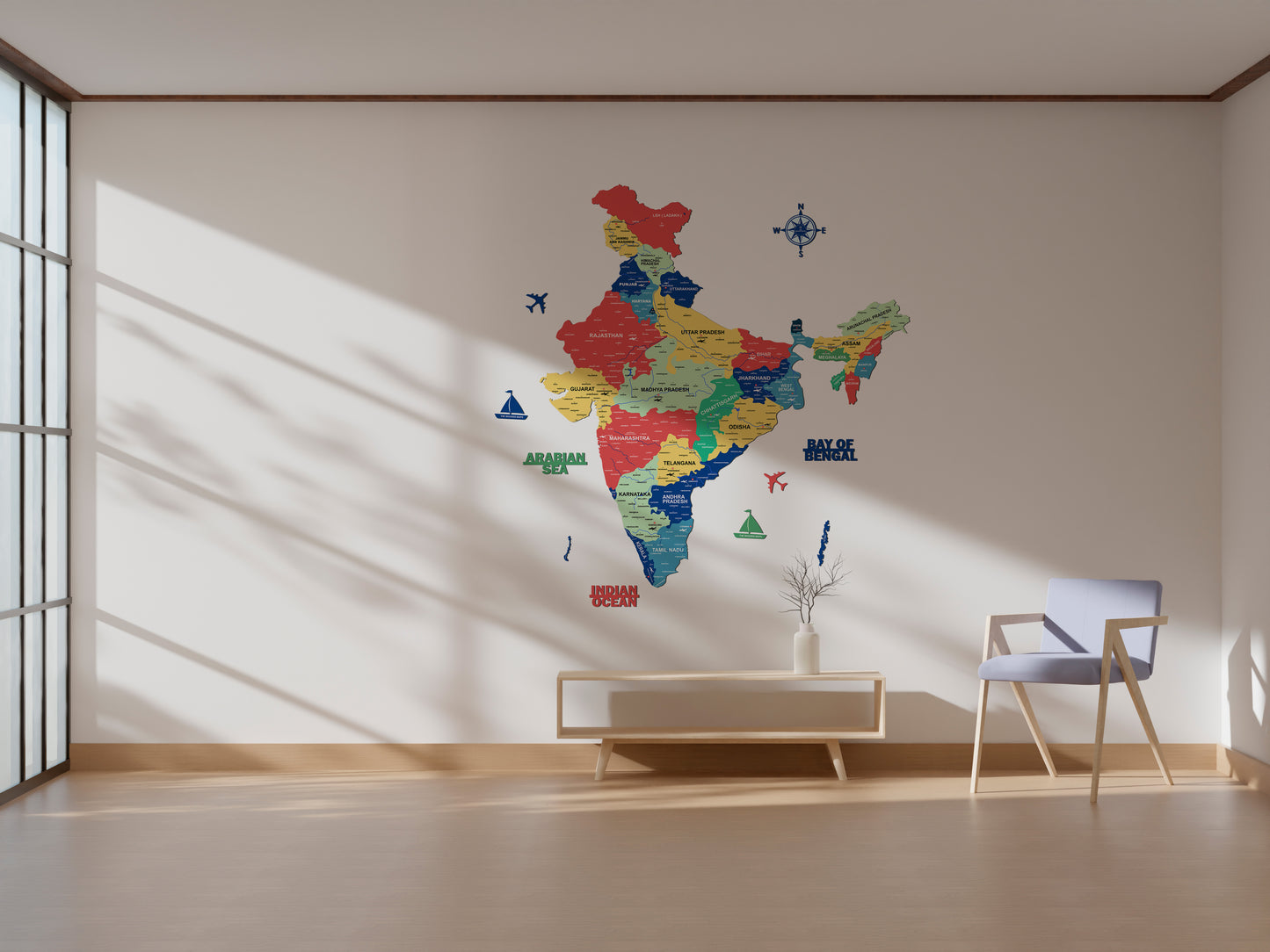 INDIA WOODEN 3D MAP | COURFUL INDIA  MAP FOR OFFICE | HOME | WALL DECOR IM008