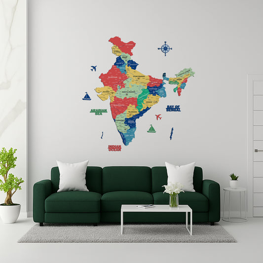 INDIA WOODEN 3D MAP | COURFUL INDIA  MAP FOR OFFICE | HOME | WALL DECOR IM008