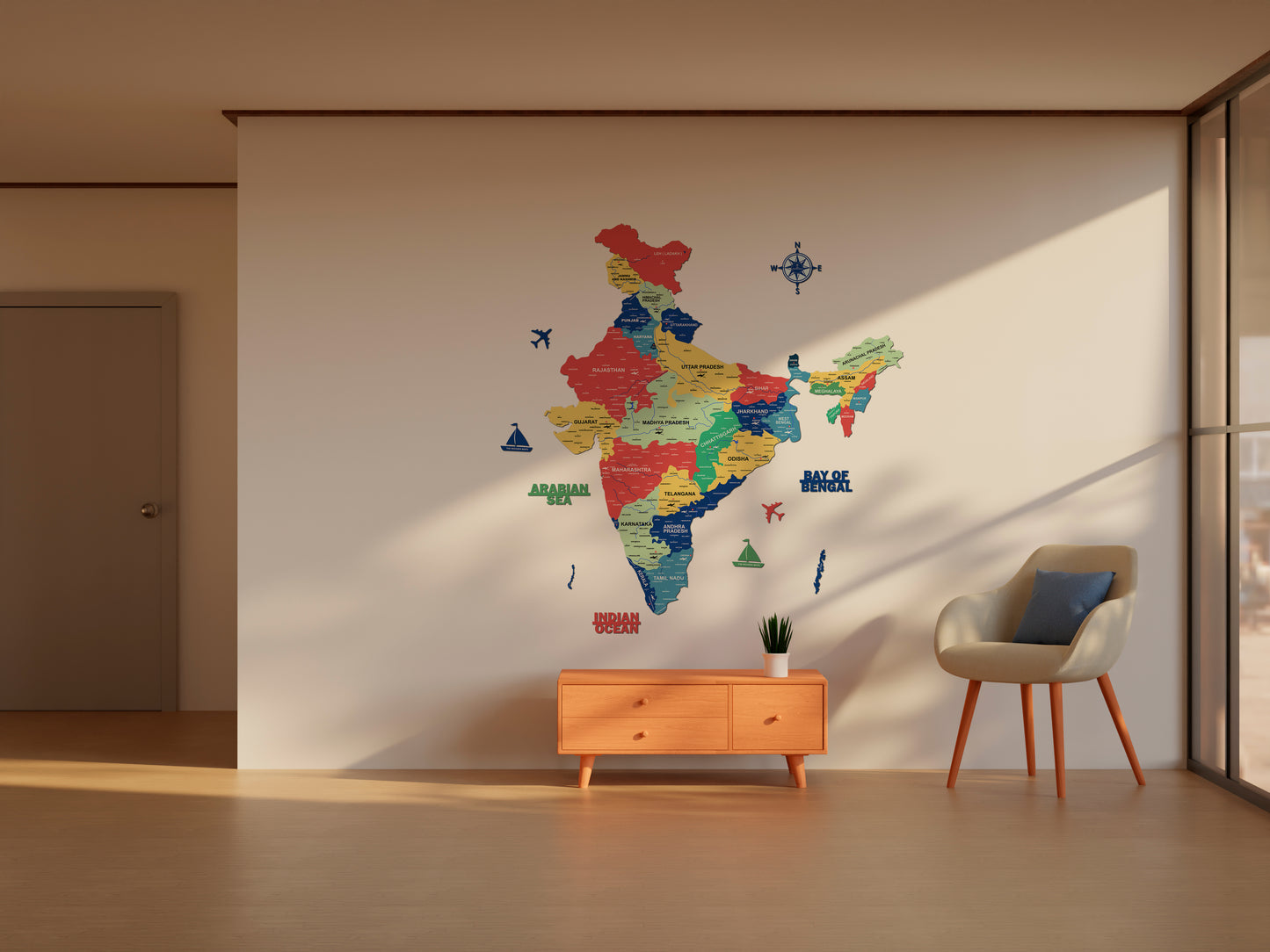 INDIA WOODEN 3D MAP | COURFUL INDIA  MAP FOR OFFICE | HOME | WALL DECOR IM008