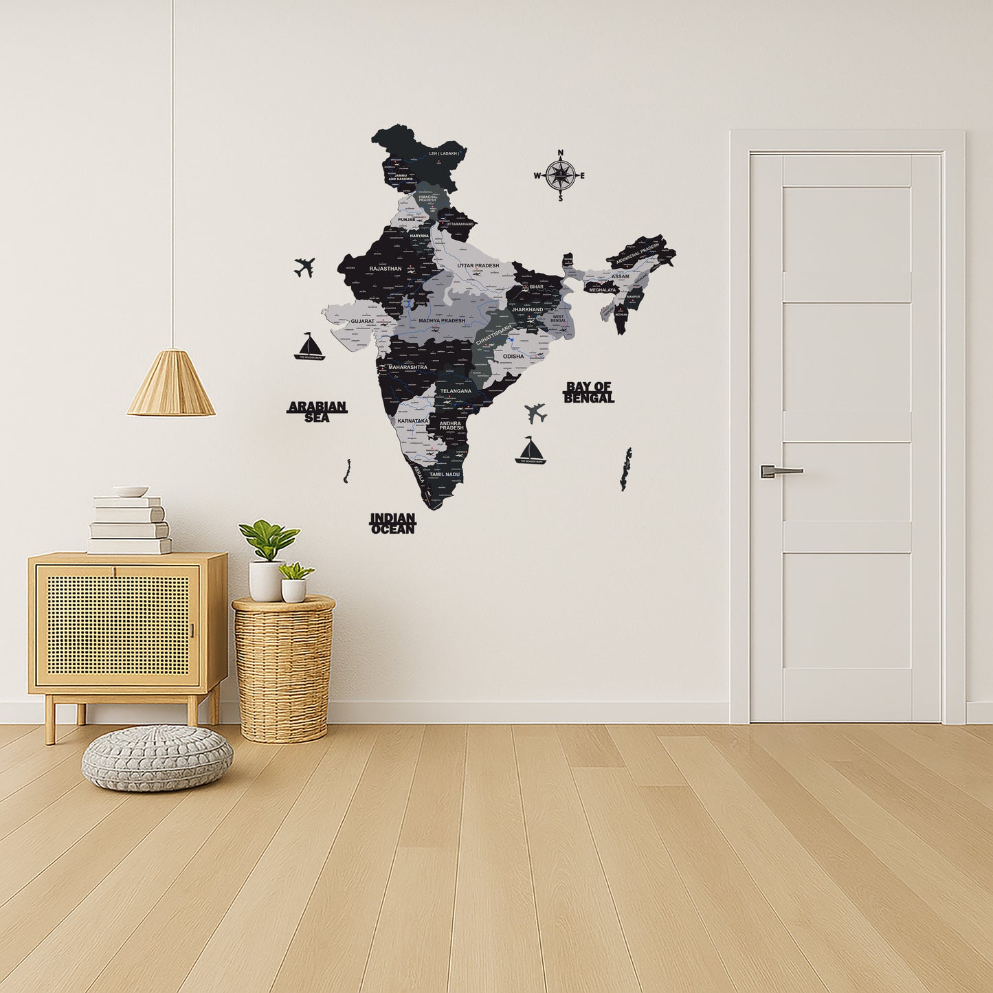 INDIA WOODEN 3D MAP | BLACK AND LIGHT GREY INDIA MAP FOR OFFICE | HOME | WALL DECOR IM002