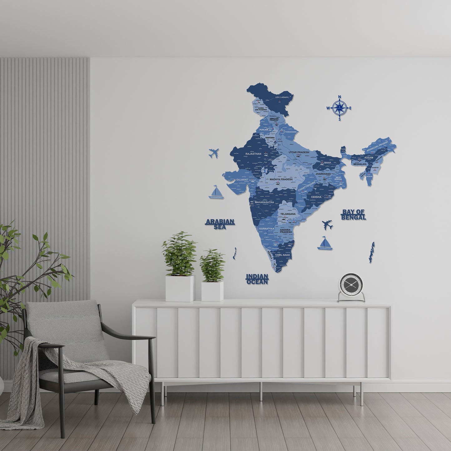 INDIA WOODEN 3D MAP | ROYAL BLUE INDIA MAP FOR OFFICE | HOME | WALL DECOR  001