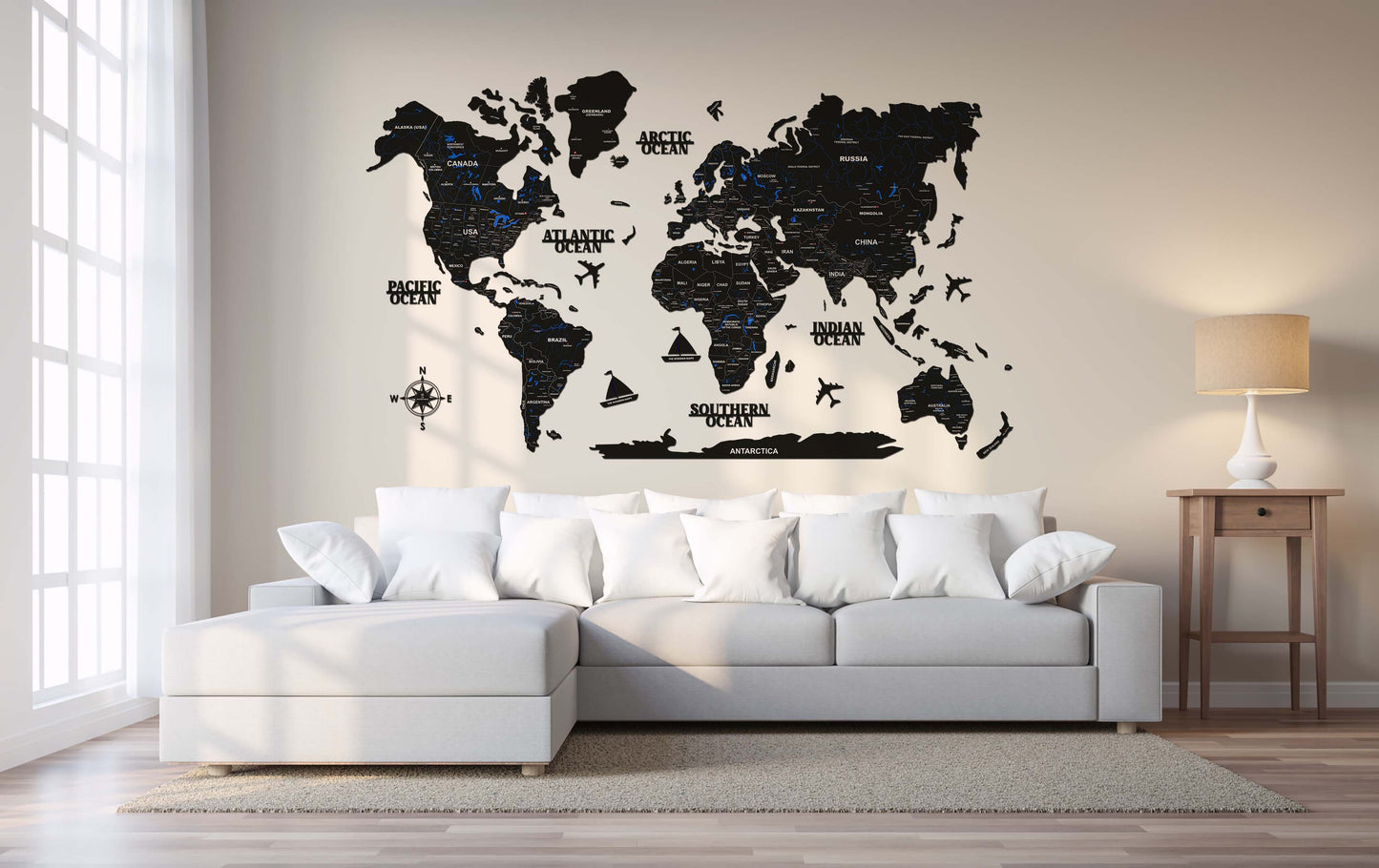3D BLACK WOODEN WORLD MAP | BEST FOR TRAVELLER | HOME DECOR | WALL DECOR WM004