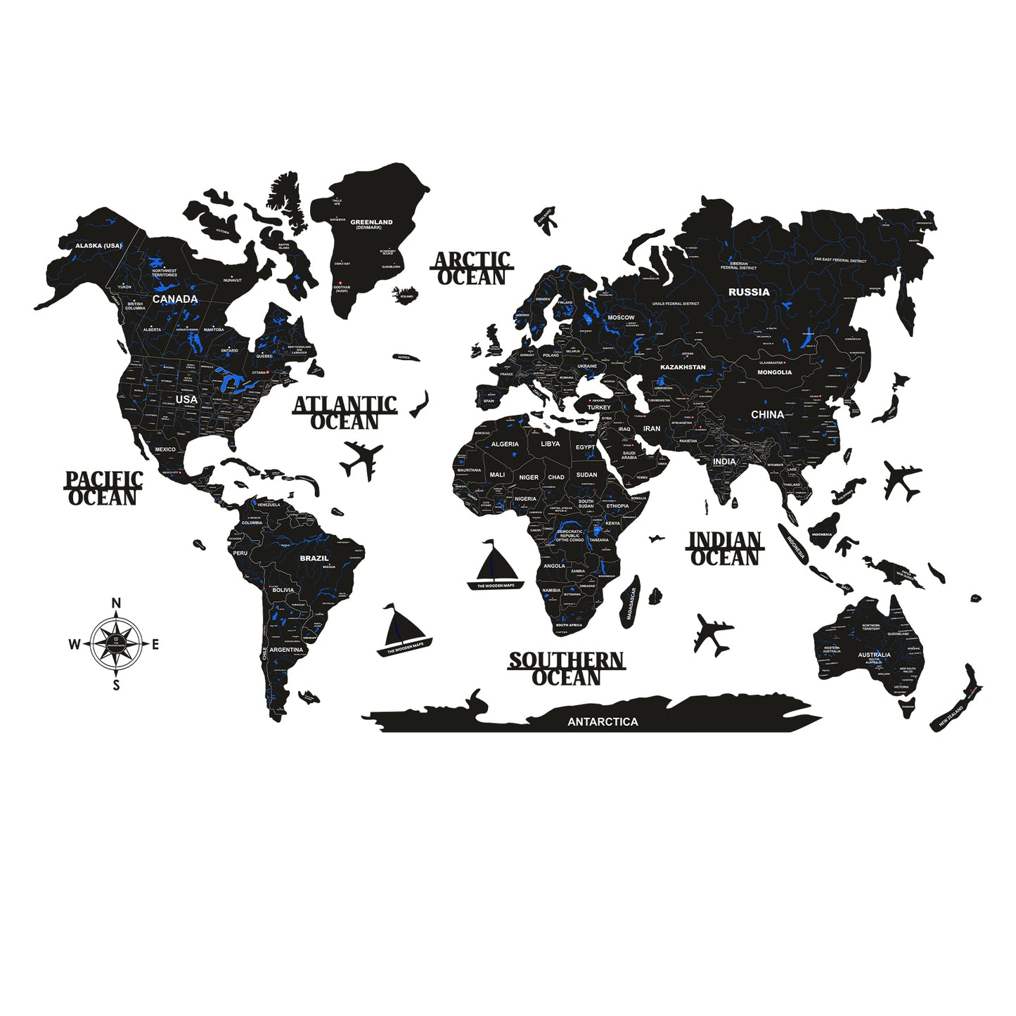 3D BLACK WOODEN WORLD MAP | BEST FOR TRAVELLER | HOME DECOR | WALL DECOR WM004