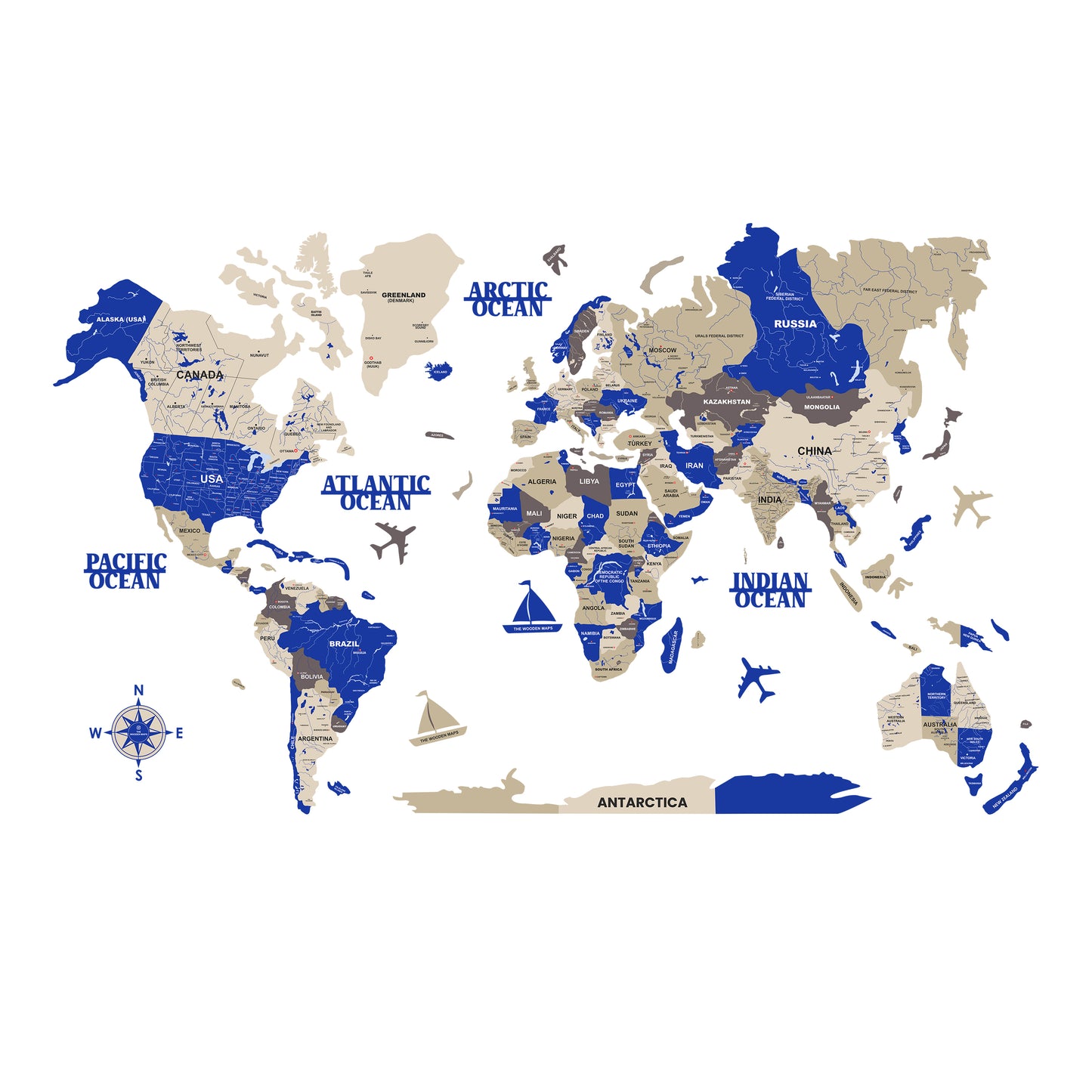 3D BLUE WOODEN WORLD MAP  | BEST FOR TRAVELLER | HOME DECOR | WALL DECOR WM007