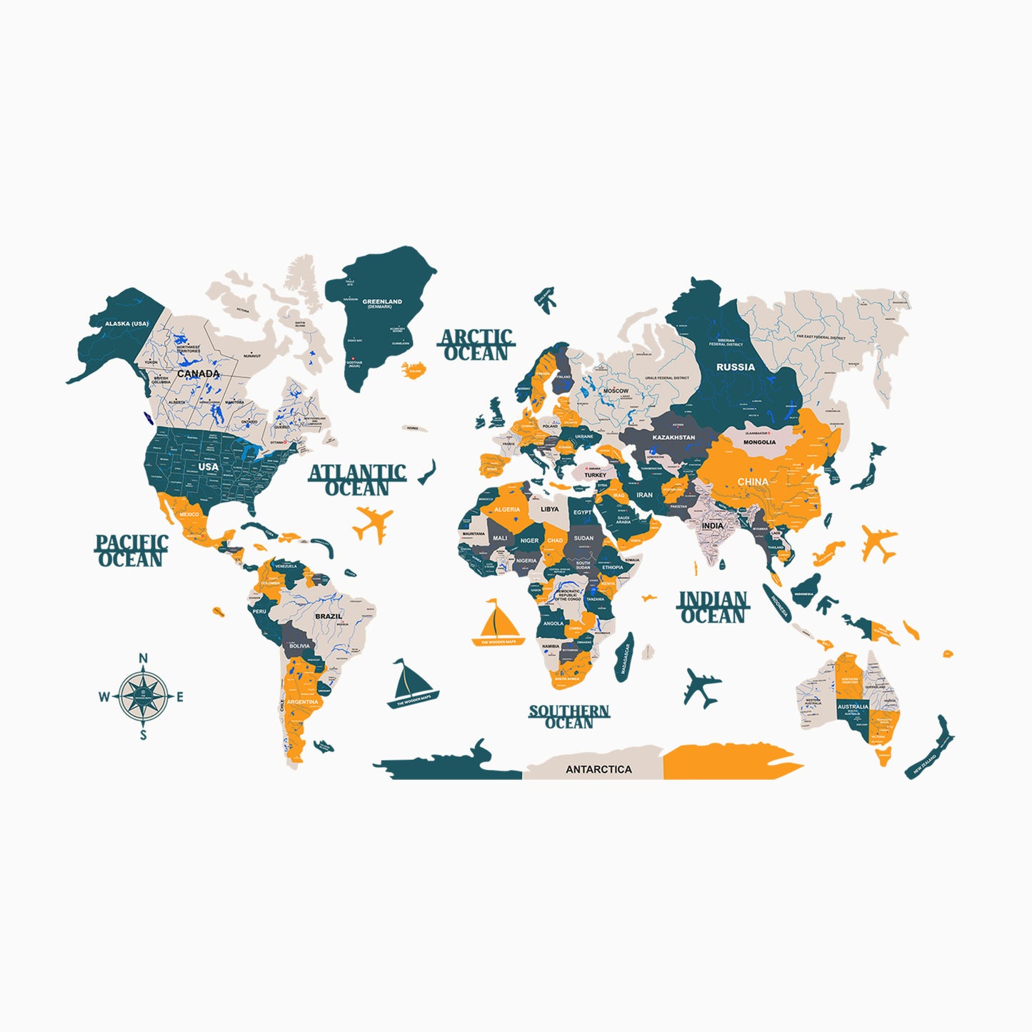 3D DARK GREEN WOODEN WORLD MAP  | BEST FOR TRAVELLER | HOME DECOR WM002