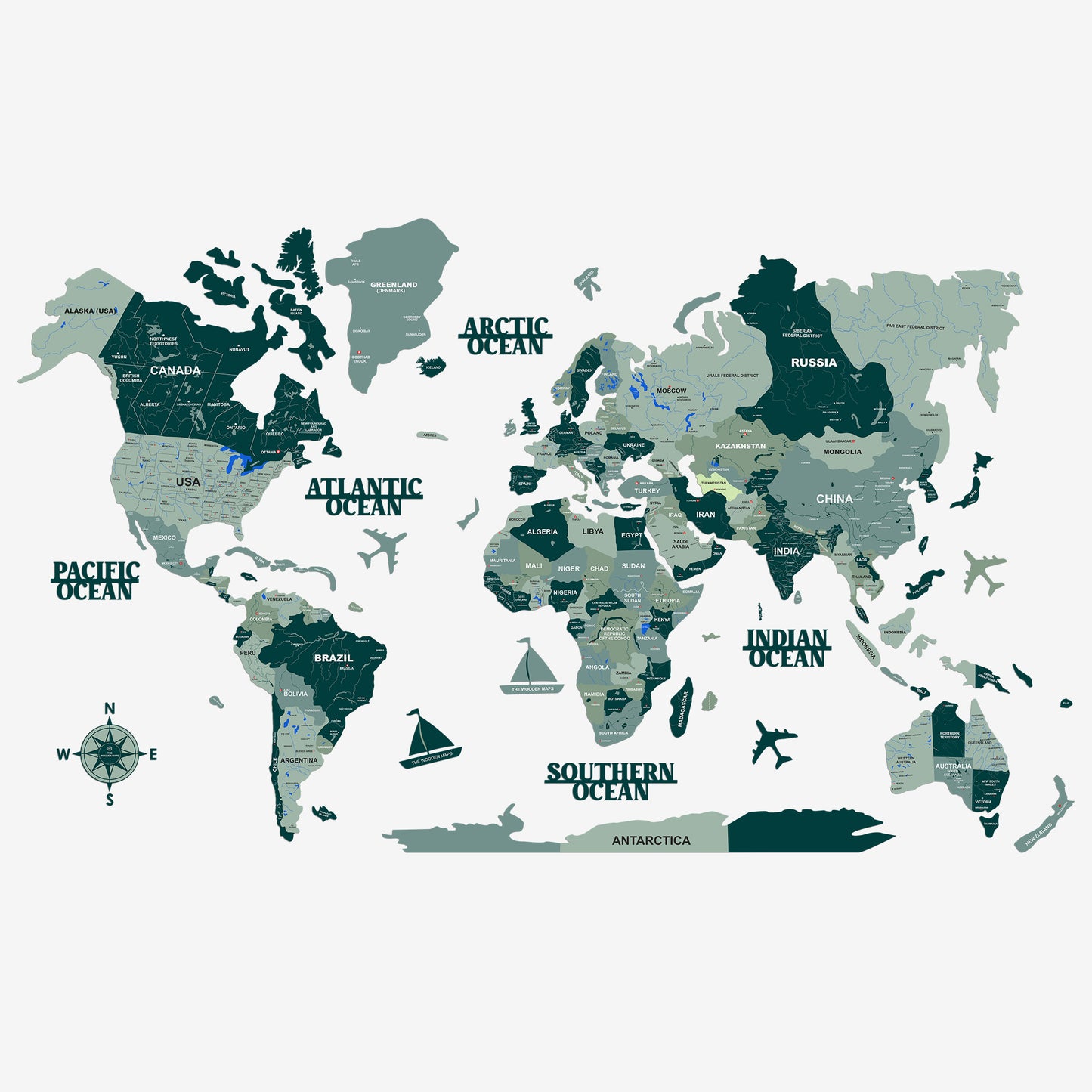 3D DARK GREEN WOODEN WORLD MAP  | BEST FOR TRAVELLER | HOME DECOR | WALL DECOR WM006