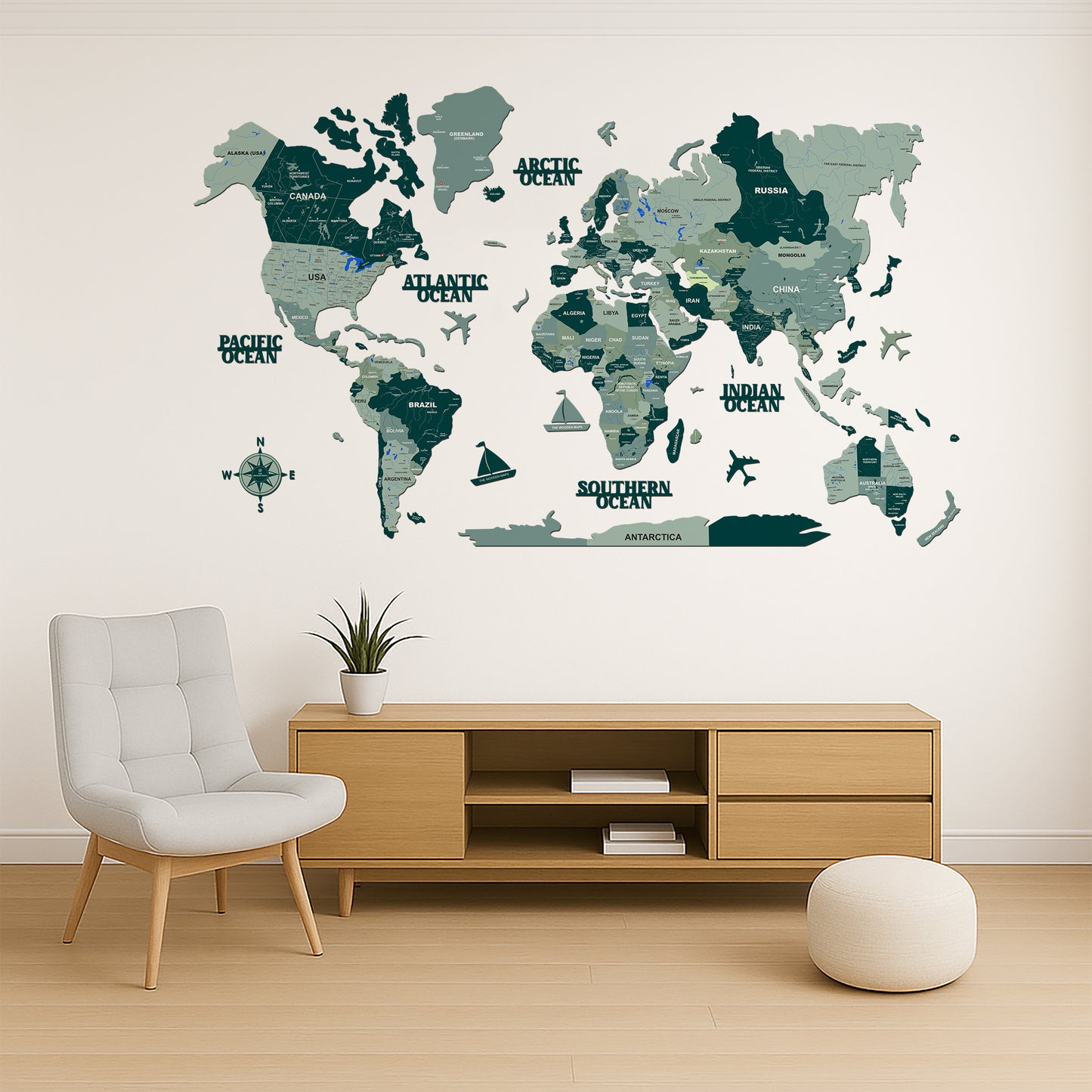 3D DARK GREEN WOODEN WORLD MAP  | BEST FOR TRAVELLER | HOME DECOR | WALL DECOR WM006