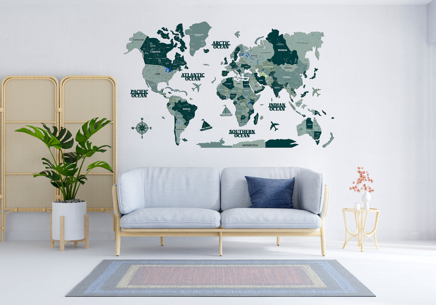 3D DARK GREEN WOODEN WORLD MAP  | BEST FOR TRAVELLER | HOME DECOR | WALL DECOR WM006
