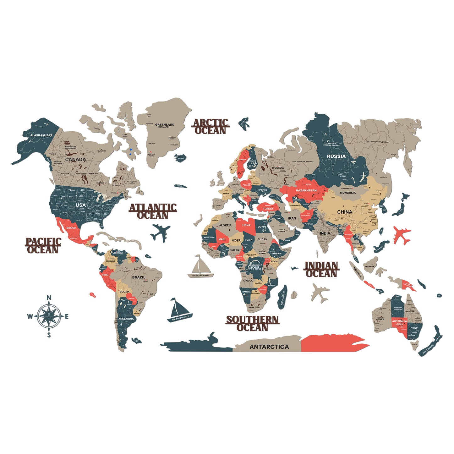 3D PANTONE WOODEN WORLD MAP  | BEST FOR TRAVELLER | HOME DECOR | WALL DECOR WM008