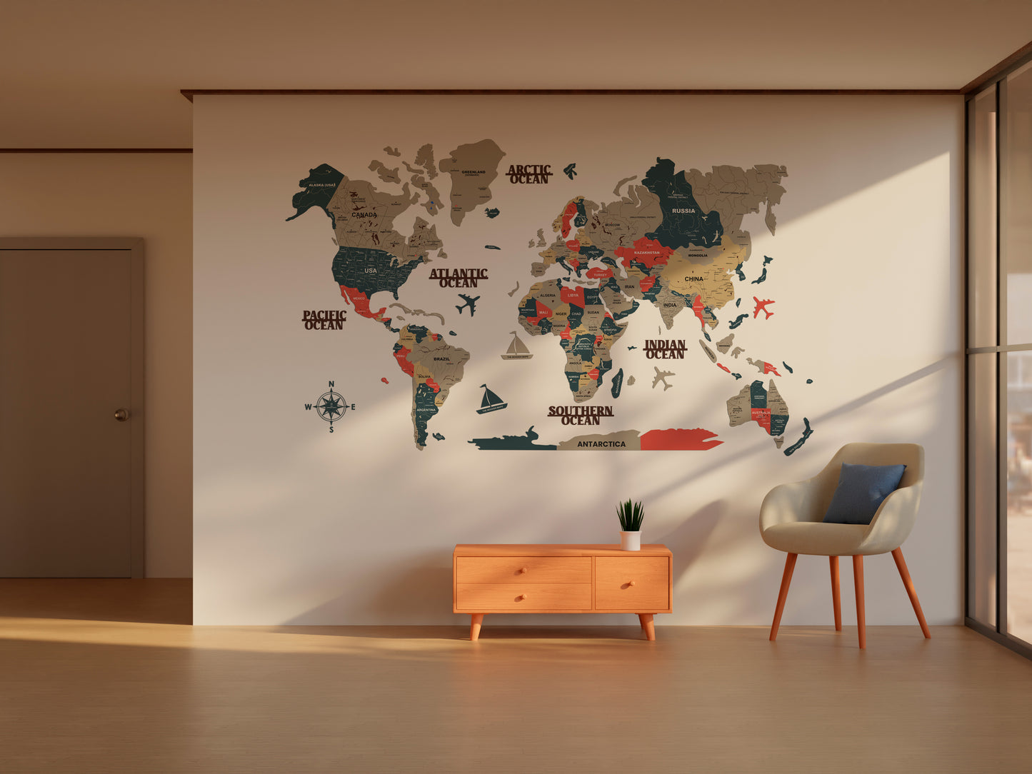 3D PANTONE WOODEN WORLD MAP  | BEST FOR TRAVELLER | HOME DECOR | WALL DECOR WM008