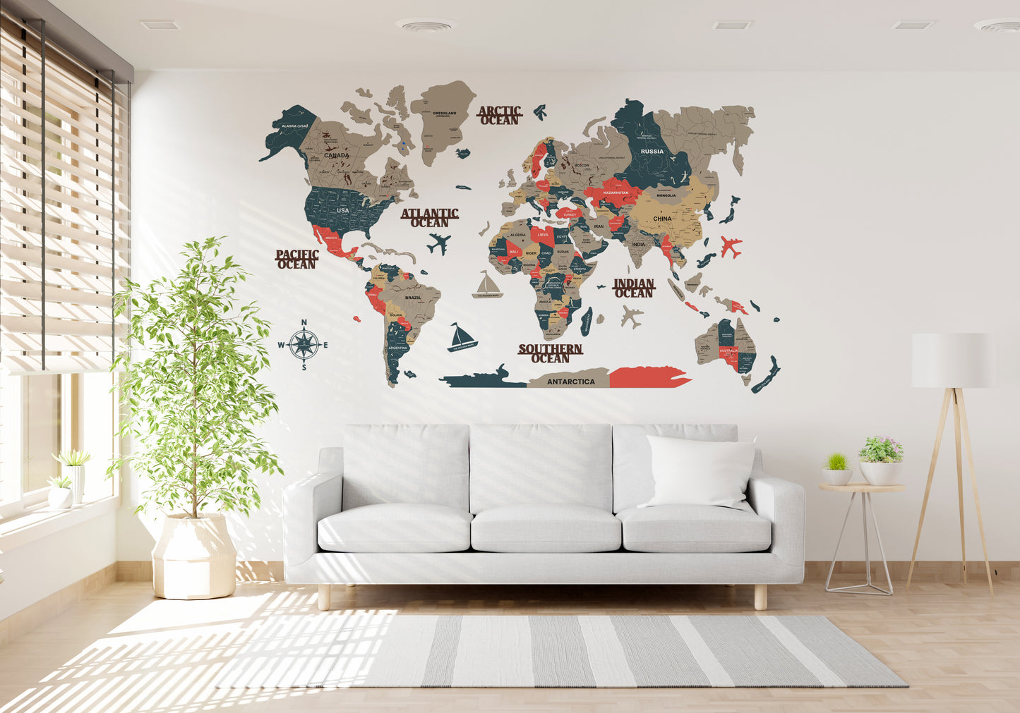 3D PANTONE WOODEN WORLD MAP  | BEST FOR TRAVELLER | HOME DECOR | WALL DECOR WM008