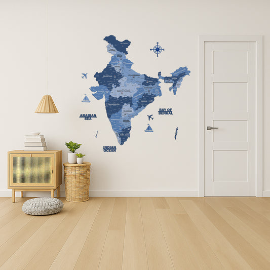 INDIA WOODEN 3D MAP | ROYAL BLUE INDIA MAP FOR OFFICE | HOME | WALL DECOR  001