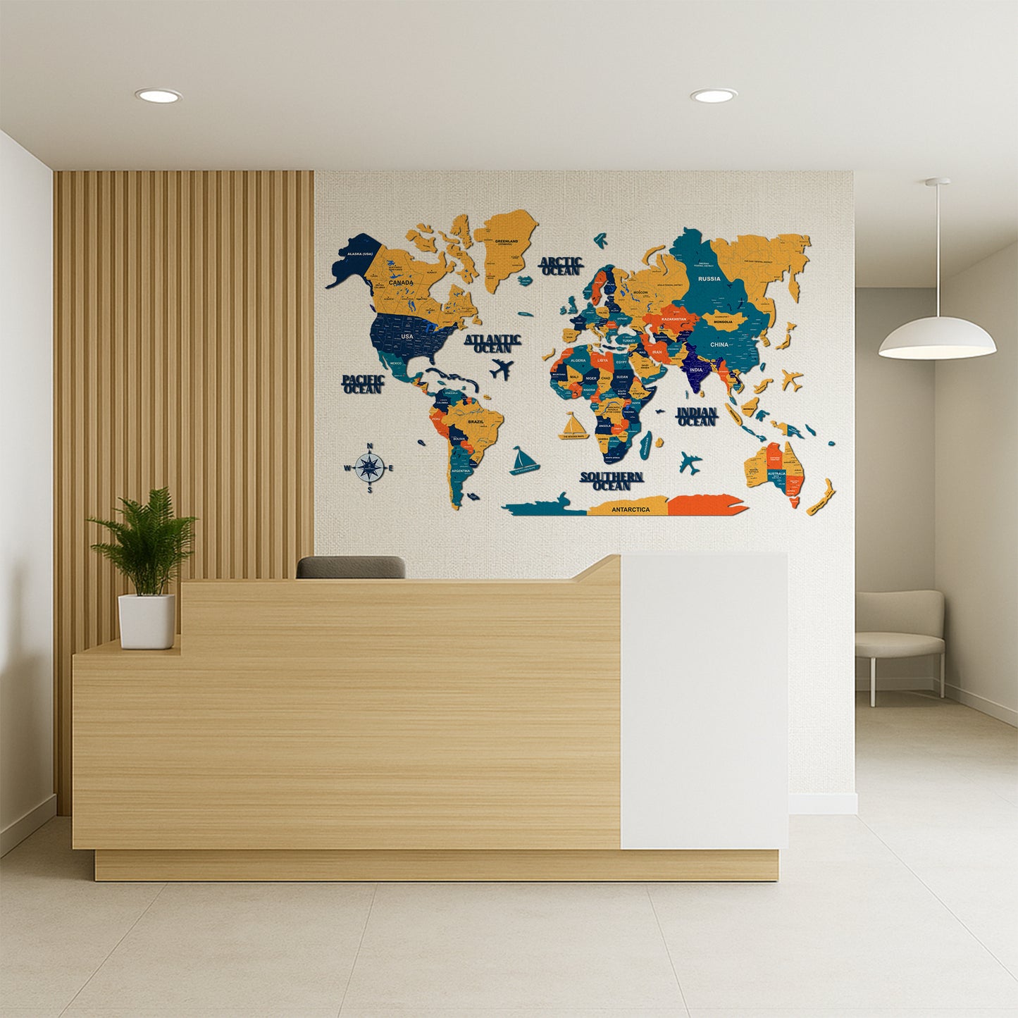 3D YELLOW GREEN WOODEN WORLD MAP  | BEST FOR TRAVELLER | HOME DECOR | WALL DECOR WM001