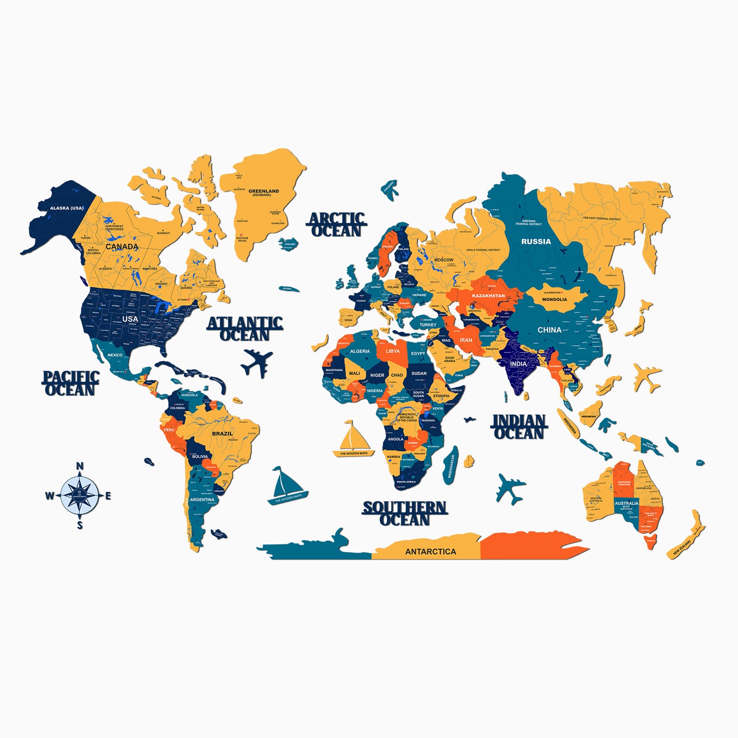 3D YELLOW GREEN WOODEN WORLD MAP  | BEST FOR TRAVELLER | HOME DECOR | WALL DECOR WM001