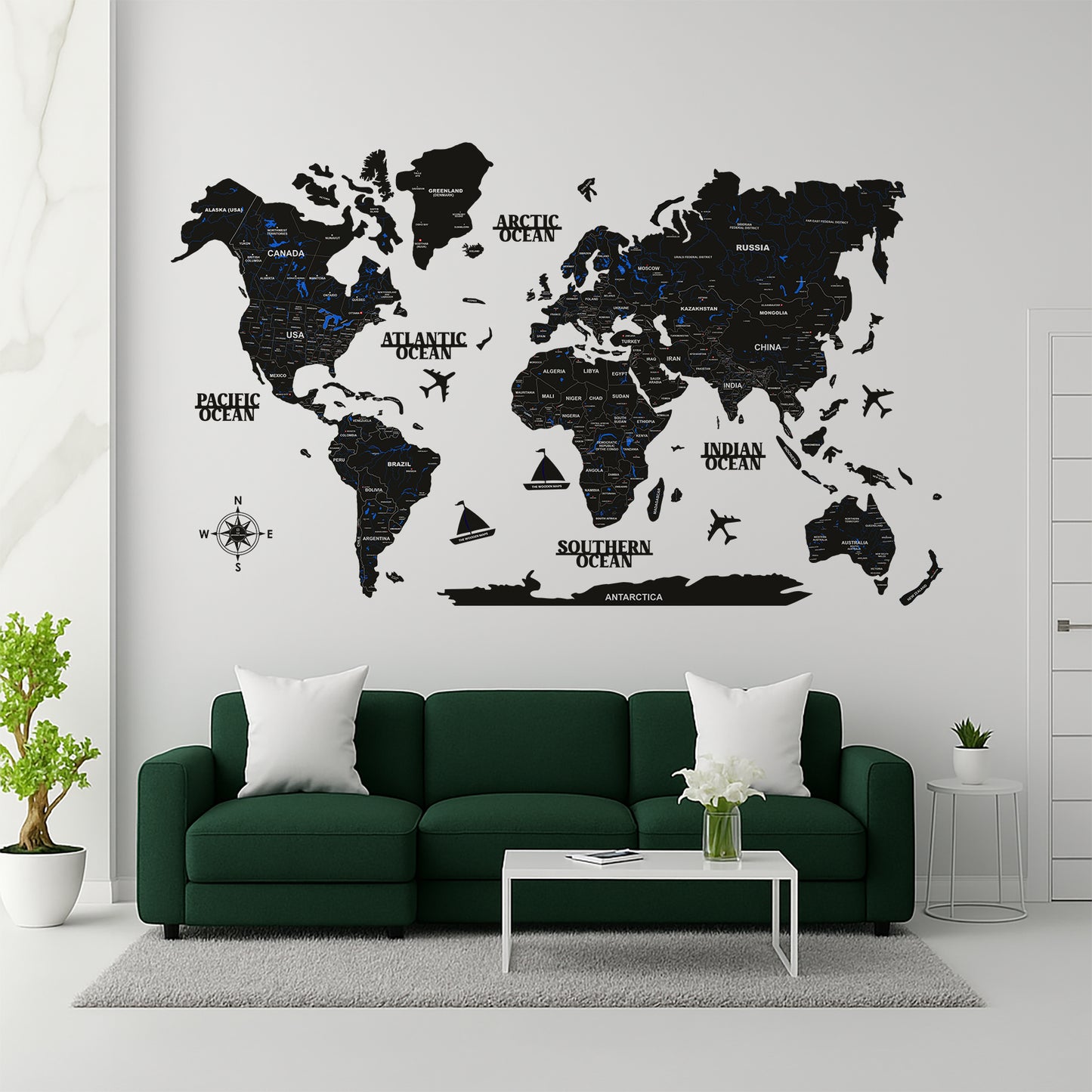 3D BLACK WOODEN WORLD MAP  | BEST FOR TRAVELLER | HOME DECOR | WALL DECOR WM004