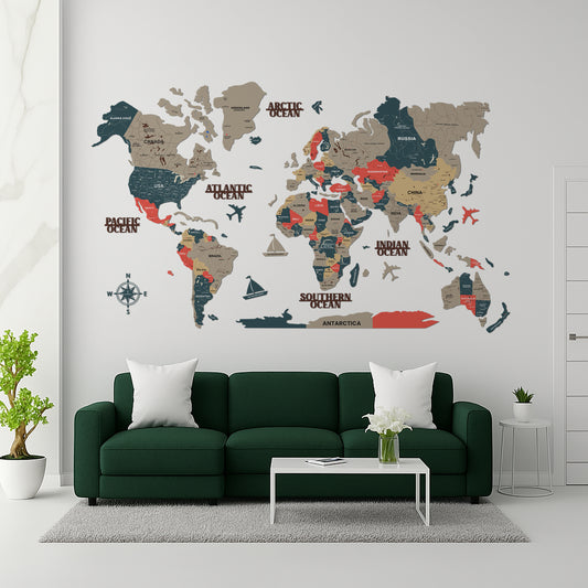 3D PANTONE WOODEN WORLD MAP  | BEST FOR TRAVELLER | HOME DECOR | WALL DECOR WM008