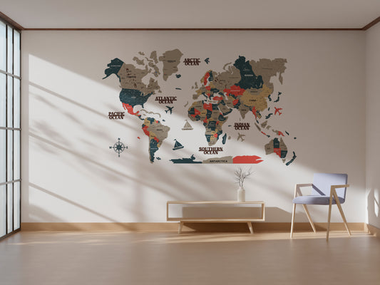 3D PANTONE WOODEN WORLD MAP  | BEST FOR TRAVELLER | HOME DECOR | WALL DECOR WM008
